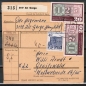 Bund 482 als portoger. MiF mit 10x 20 Pf - 125 Jahre Briefmarken - vs. / rs. auf Inlands-Paketkarte von 1965-1967