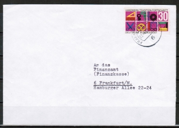 Bund 553 als portoger. EF mit 30 Pf Handwerk auf Inlands-Brief bis 20g von 1968-1969