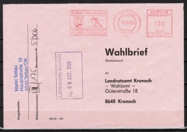 Wahlbrief mit Freistempel-Freimachung 100 Pf von 1989