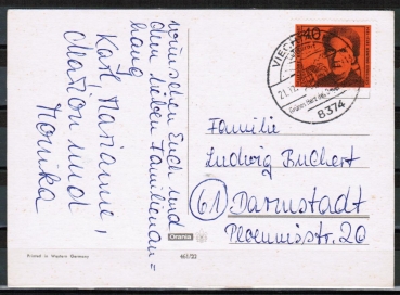 Bund 793 als portoger. EF mit 40 Pf Gertrud Bumer auf Inlands-Postkarte von 1974-1978 im Ankauf gesucht !