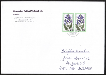 Bund 952 als portoger. MeF mit 2x 70 Pf Wohlfahrt 1977 auf C5-Briefdrucksache 20-50g vom Januar 1993