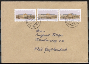 Bund 1287 als portoger. MeF mit 3x 80 Pf Museum Koenig - EZM aus Block 20 auf Inlands-Brief 50-100g vom Dez. 1989