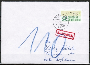 Bund ATM 1 - Betrugsversuch vom Januar 1982 - Wertstufe von Hand eingetragen - mit Nachgebhr belegt