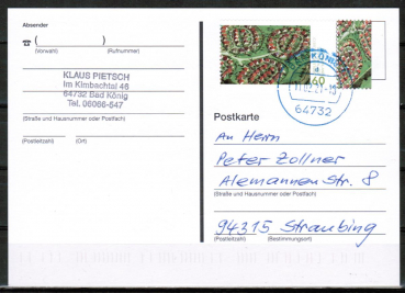 Bund 3581 als portoger. EF mit 60 Cent Siedlung in Lbeck rechts weiss als Nassklebe-Marke auf Inlands-Postkarte von 2021, codiert
