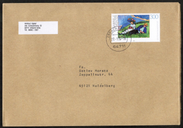 Bund 1750 als portoger. EF mit 300 Pf Gabriele Mnter auf Inlands-Brief von 1995, Umschlag 14x20 cm gro