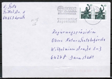 Bund 1532 - 10 Pf berfrankierte MeF mit 2x 60 Pf SWK geschnitten aus Skl.-MH auf Inlands-Brief bis 20g von 1999, codiert