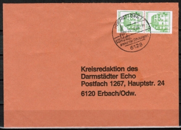 Bund 1038 o.g./u.g. als portoger. EF mit grner 50 Pf B+S - Marke als oben/unten geschn. Paar aus MH/Bdr. auf Inlands-Brief bis 20g von 1989-1997