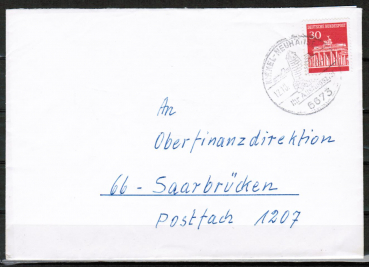 Bund 508 als portoger. EF mit 30 Pf Brandenburger Tor aus Rolle auf Inlands-Brief bis 20g von 1966-1972