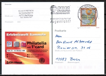 Bund 1981 als Sonder-Ganzsachen-Postkarte mit eingedr. Marke 100 Pf Hildegard von Bingen - 1999/2000 portoger. als Postkarte gelaufen, codiert