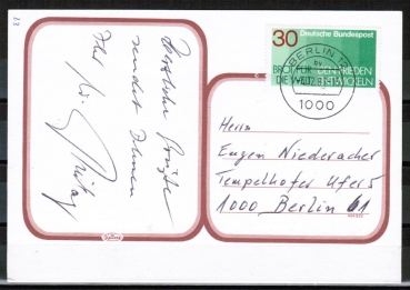 Bund 751 als portoger. EF mit 30 Pf Brot fr die Welt auf Orts-Postkarte innerhalb Berlins von 1981