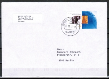 Bund 2573 als portoger. EF mit 90 Cent Werner Formann auf Inlands-Kompakt-Brief 20-50g von 2006-2014, codiert