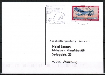 Bund 1007 als portoger. EF mit 60 Pf Jugend 1979 auf Sammel-Anschriftenprfungs-Postkarte von 2000/2002, codiert