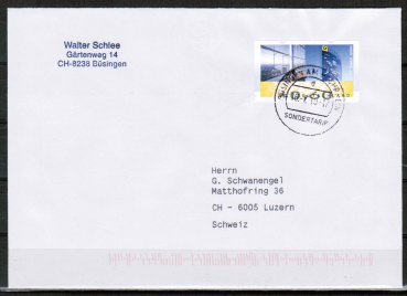 Bund ATM 7 - Marke zu 0,60  als portoger. EF auf B-Brief vom ZAG Bsingen in die Schweiz von 2010, codiert