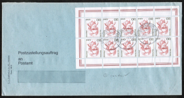 Bund 2150 als portoger. MeF mit 10x 110 Pf / 0,56  Frauen-Serie auf Postzustellauftrag von 2001, ca. 23,8 cm lang