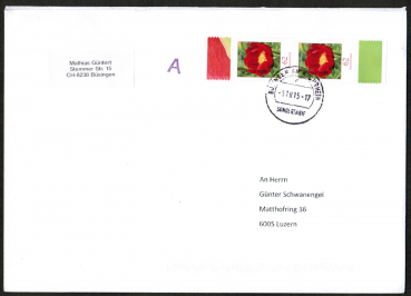 Bund 3114 als portoger. MeF mit 2x 62 Cent Blumen aus Bogen auf 