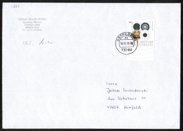 Bund 2881 als portoger. EF mit 145 Cent Schtzenbund auf C5-Inlands-Brief von 2011, ca. 23 cm lang, Skl.-Klappe ausgeschnitten