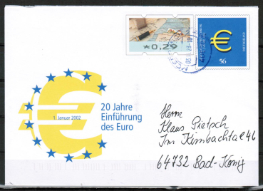 Bund 2234 als Ganzsachen-Umschlag mit eingedruckter Marke 56 Cent �-Einf�hrung + 29 Ct. ATM 8 auch eingedruckt, als Inlands-Brief bis 20g von 2023 codiert