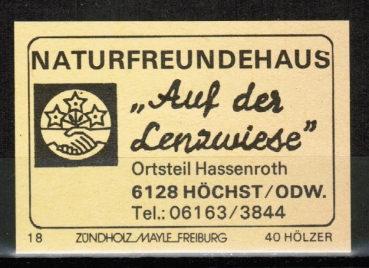 Zndholz-Etikett Hchst / Hassenroth, Naturfreundehaus 