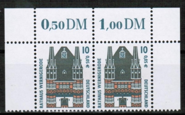 Bund 2139 als waagrechtes Ober-Eckrand-Paar mit 2x 10 Pf / 0,05  SWK aus Bogen, postfrisch
