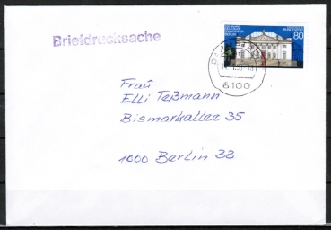Bund 1625 als portoger. EF mit 80 Pf Staatsoper Berlin auf Briefdrucksache bis 20g von 1992-1993