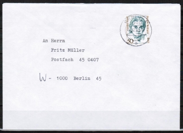 Berlin 770 als portoger. EF mit 50 Pf Frauen-Serie auf VGO-Brief bis 20g von 1990-1991