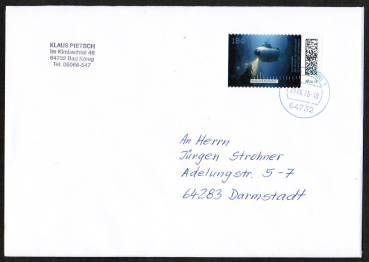 Bund 3972 Skl. (Mi. 3975) als portoger. EF mit 180 Cent Marianengraben als Skl.-Marke (Krypto-Ausgabe) auf Inlands-Brief 14x20 cm von 2026, 20 cm lang