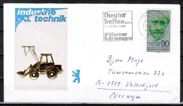 Bund 973 als portoger. EF mit 90 Pf Janusz Korczak auf Auslands-Brief bis 20g von 1980 nach Norwegen