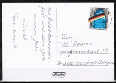 Bund 1481 als portoger. EF mit 50 Pf Grenzffnung EZM aus Block auf VGO-Auslands-Postkarte von 1990/1991 nach Belgien, codiert