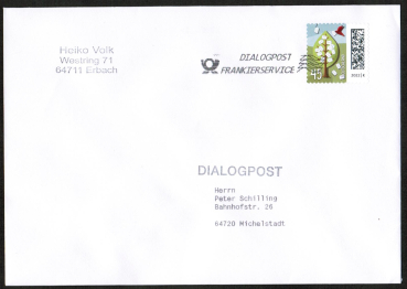 Bund 3704 Skl. (Mi. 3713) als portoger. EF mit 45 Cent Briefe-Dauerserie als Skl.-Marke auf Inlands-Dialogpost 14x20 cm bis 50g vom Dezember 2022