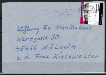 Bund 2233 als portoger. EF mit 56 Cent Hans von Dohnanyi auf Inlands-Brief bis 20g von 2002, codiert