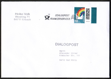 Bund 3735 als portoger. EF mit 48 Cent Briefe-Dauerserie aus Bogen mit Seitenrand auf Inlands-Dialogpost 14x20 cm / bis 50g von 2023