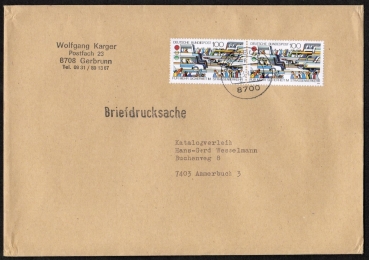 Bund 1554 als portoger. MeF mit 2x 100 Pf Straenverkehr auf Briefdrucksache 50-100g von 1991-1993, 14x20 cm