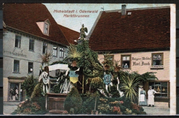 AK Michelstadt, geschm�ckter Marktbrunnen, gelaufen 1910