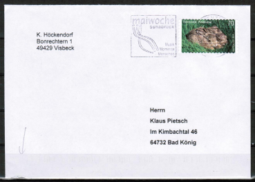 Bund 3217 Skl. (Mi. 3223) als portoger. EF mit 70 Cent Feldhasen-Kinder als Skl.-Marke auf Inlands-Brief bis 20g von 2016-2019, codiert