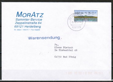 Bund ATM 2 - Nadeldruck - Marke zu 130 Pf als portoger. EF auf Inlands-Kompakt-Warensendung 20-50g von 1993-2002, codiert