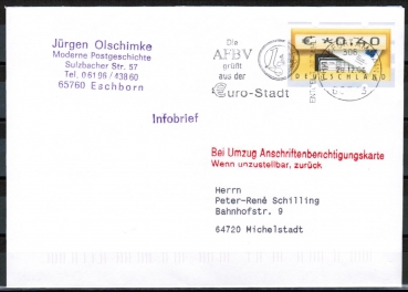 Bund ATM 5.2 - langer Werteindruck - Marke zu 0,40 � als portoger. EF auf Inlands-Infobrief bis 20g von 2005, codiert