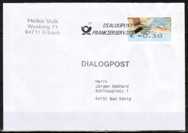 Bund ATM 8 mit �-Zeichen als portoger. EF mit 0,30 � auf Inlands-Dialogpost von 2019-2021, codiert