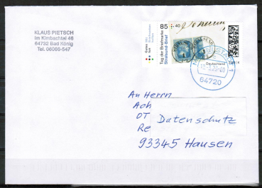 Bund 3752 als portoger. EF mit 85+40 Cent Tag der Briefmarke 2023 / Stralsund-Brief auf Inlands-Brief bis 20g von 2023-heute, codiert