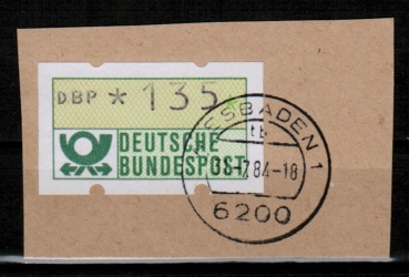 Bund ATM 1 - Marke zu 135 Pf in Gravur-Type auf kleinem Briefstck mit sauber Terminal-Stempelung Wiesbaden / tb