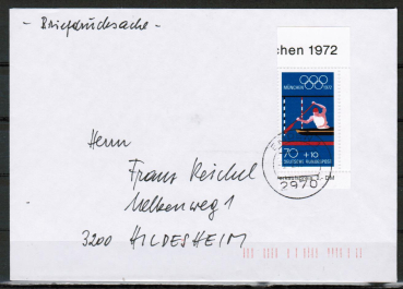 Bund 737 als portoger. EF mit 70 Pf aus Olympiade-Block auf Briefdrucksache bis 20g von 1982-1989, codiert