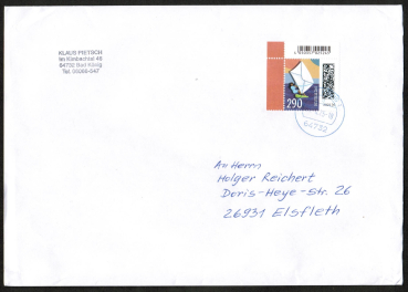 Bund 3876 als portoger. EF mit 290 Cent Briefe-Dauerserie aus Bogen mit Ober-Eckrand auf C5-Inlands-Brief �ber 2 cm von 2025-2026, ca. 23 cm lang