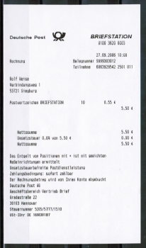 Quittung, abgegeben von einer Briefstation in Kln