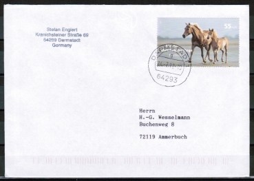 Bund 2631 als portoger. EF mit 55 Cent Wohlfahrt 2007 / Pferde als Nassklebe-Marke auf Inlands-Brief bis 20g von 2007-2012 im Ankauf gesucht !