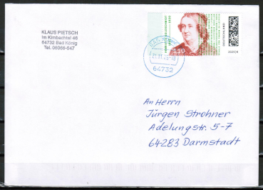 Bund 3934 als portoger. EF mit 110 Cent Henriette Goldschmidt auf Inlands-Brief 20-50g von 2025-2026, codiert