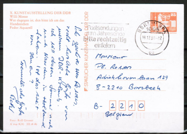 DDR 2521 als Privat-Ganzsache mit 25 Pf kleine Aufbau-Serie in orange mit Bild von Willi Moese: 