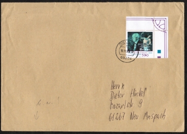 Bund 2076 als portoger. EF mit 300 Pf Richard Strauss auf C5-groem Inlands-Brief von 1999
