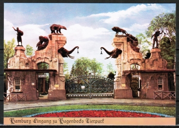 Neudruck einer alten topografischen Ansichtskarten von Hamburg, Eingang zu Hagenbeck's Tierpark, AK von ca. 1980