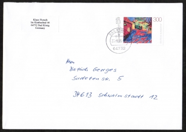 Bund 1776 als portoger. EF mit 300 Pf Karl Schmidt-Rottluff auf Inlands-Brief ber 50g von 1995, Umschlag 14x20 cm gro