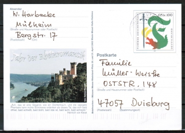 Bund 2207 als Sonder-Ganzsachen-Postkarte PSo 79 mit eingedruckter Marke 100 Pf / 0,51  Further Drachenstich - 2002 als Inlands-Postkarte gebraucht, codiert