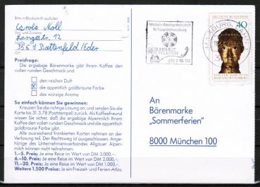 Bund 933 als portoger. EF mit 40 Pf Staufer-Jahr auf Inlands-Postkarte von 1977-1978